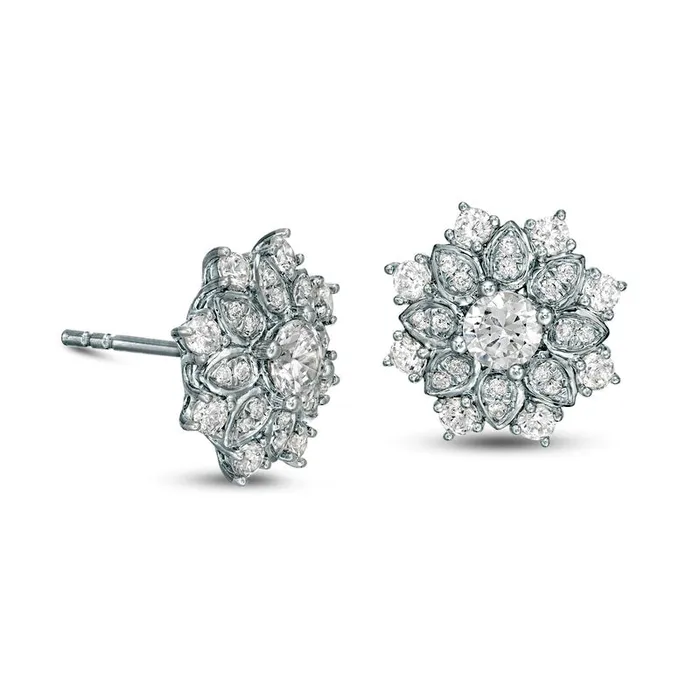 Earrings 075 CT TW Certified Diamond Flower Frame Stud Earrings in 14K White Gold II2 Goldia Earrings 075 CT TW Certified Diamond Flower Frame Stud Earrings in 14K White Gold II2 Goldia