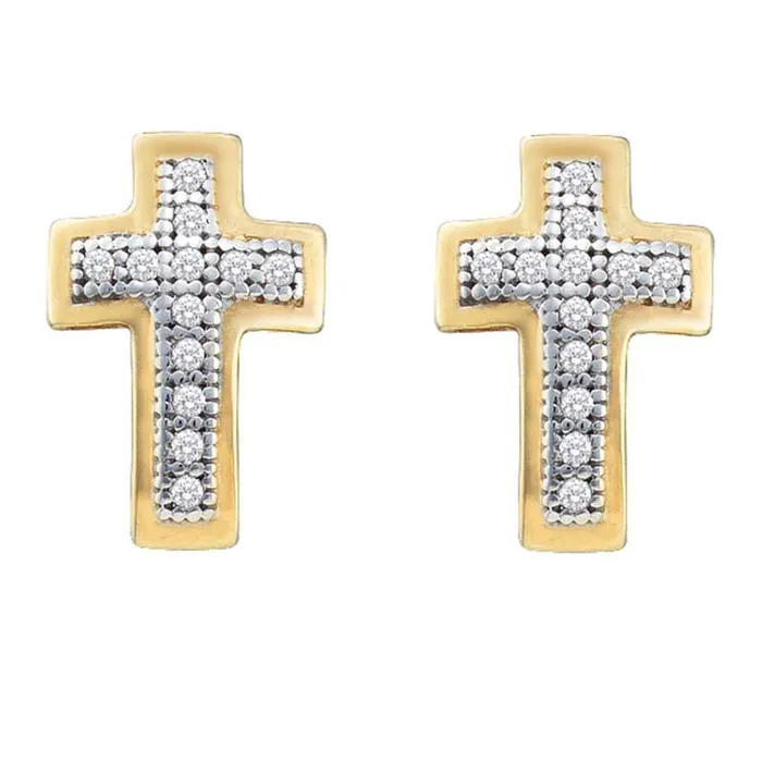 Earrings 10k Yellow Gold Round Diamond Cross Earrings 110 Cttw gndatlanta
