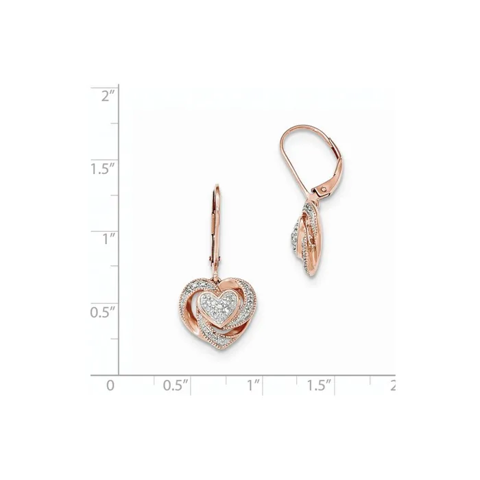 Earrings 14k Rose Gold Real Diamond Heart LeverBack Earrings Goldia