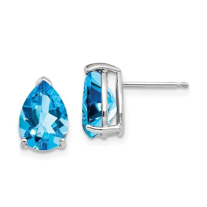 Earrings 14k White Gold 10x7mm Pear Blue Topaz Earrings Goldia