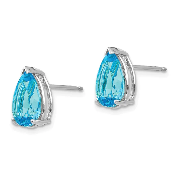 Earrings 14k White Gold 10x7mm Pear Blue Topaz Earrings Goldia