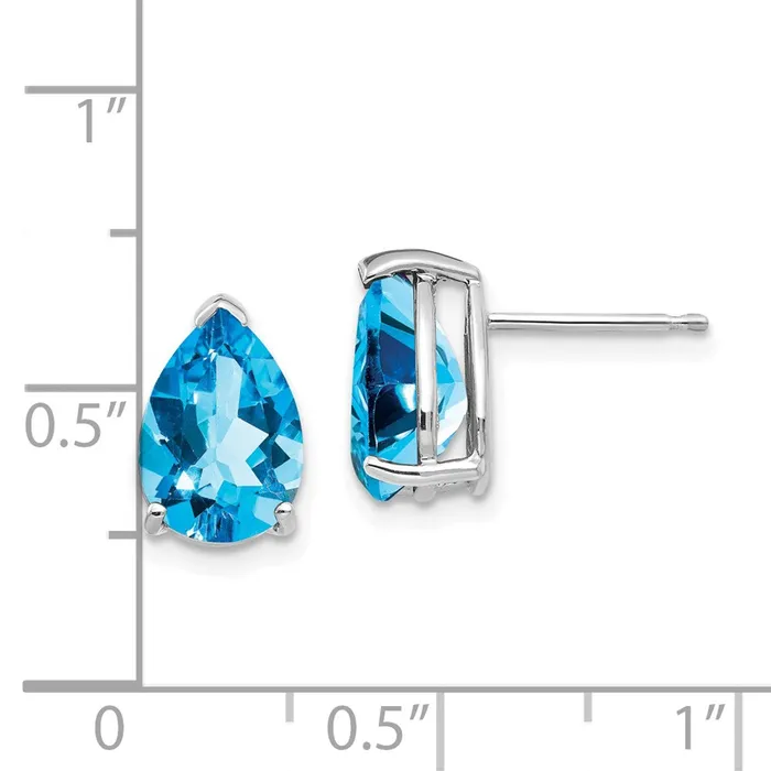 Earrings 14k White Gold 10x7mm Pear Blue Topaz Earrings Goldia