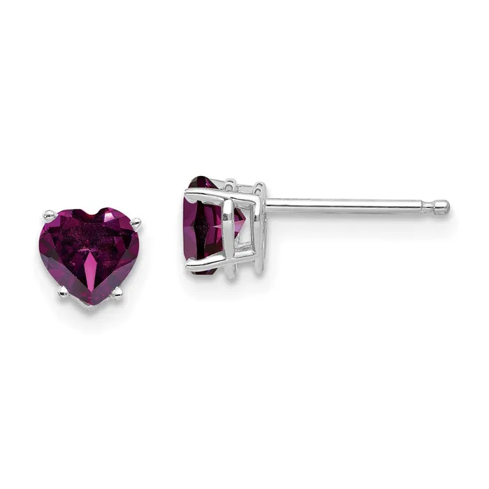 Earrings 14k White Gold 5mm Heart Rhodolite Garnet Earrings Goldia