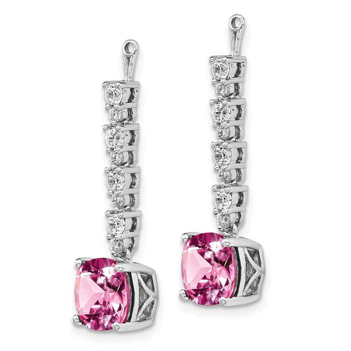 Earrings 14K White Gold Lab Grown VSSI G Diamond Created Pink Sapphire Earring Jack Goldia