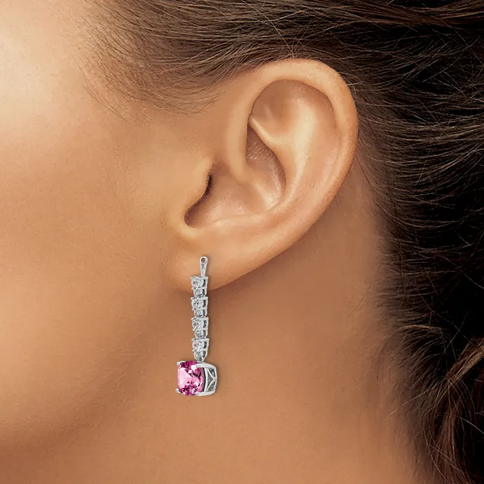 Earrings 14K White Gold Lab Grown VSSI G Diamond Created Pink Sapphire Earring Jack Goldia