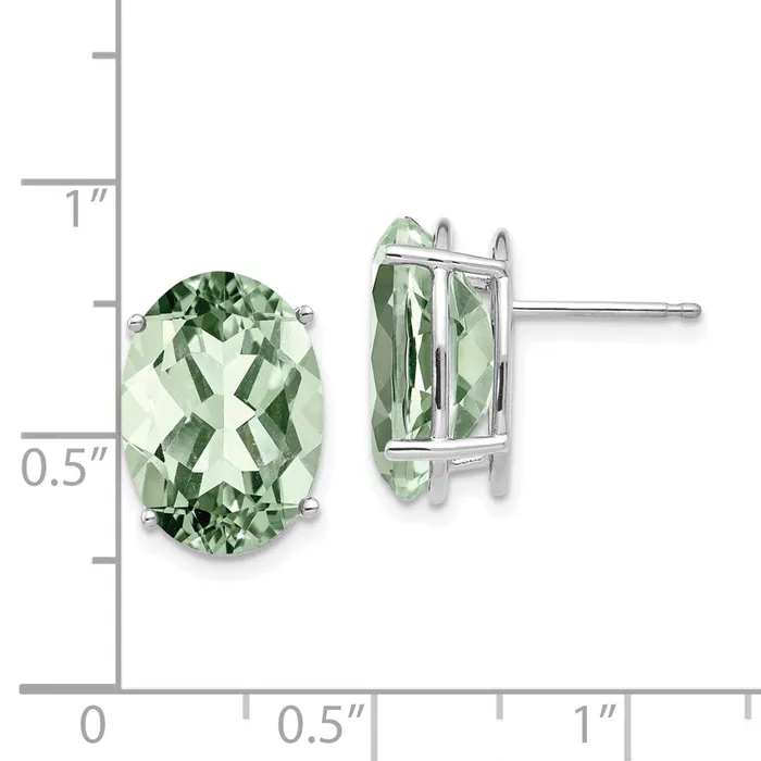 Earrings 14k White Gold Oval 4Prong 14 x 10mm Green Quartz Earrings Goldia