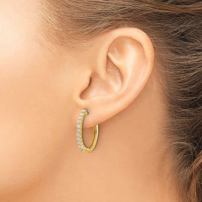Earrings 14k Yellow Gold 34 Ct Lab Grown Diamond VSSI G Hinged Hoop Earrings Goldia