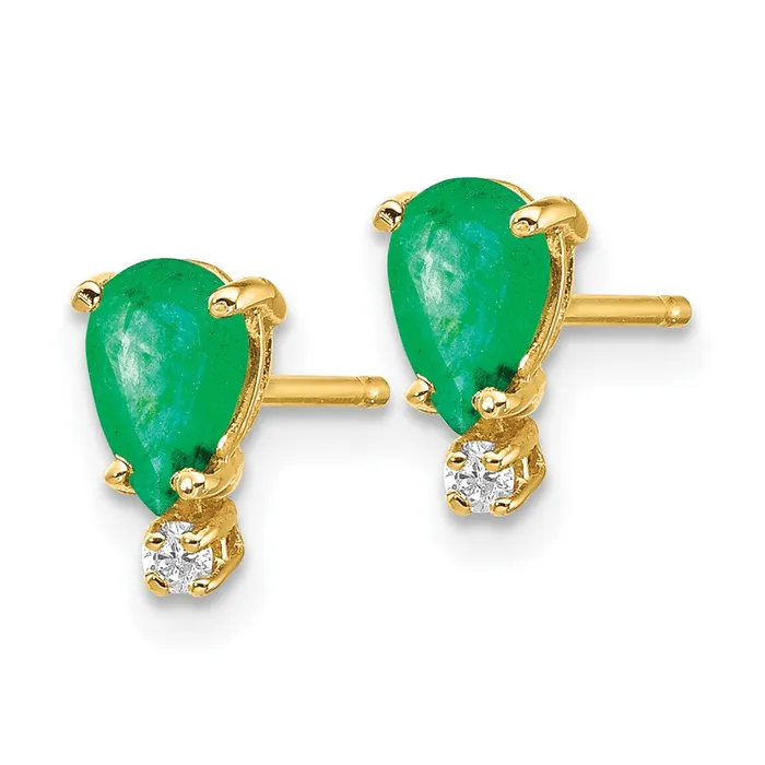 Earrings 14k Yellow Gold 6x4mm Pear Emerald VS Real Diamond Earrings Goldia
