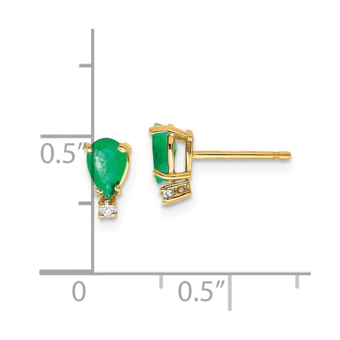 Earrings 14k Yellow Gold 6x4mm Pear Emerald VS Real Diamond Earrings Goldia