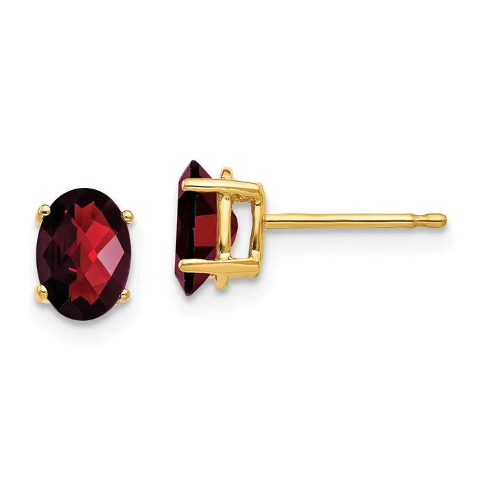 Earrings 14k Yellow Gold 7x5mm Oval Garnet Checker Earrings Goldia