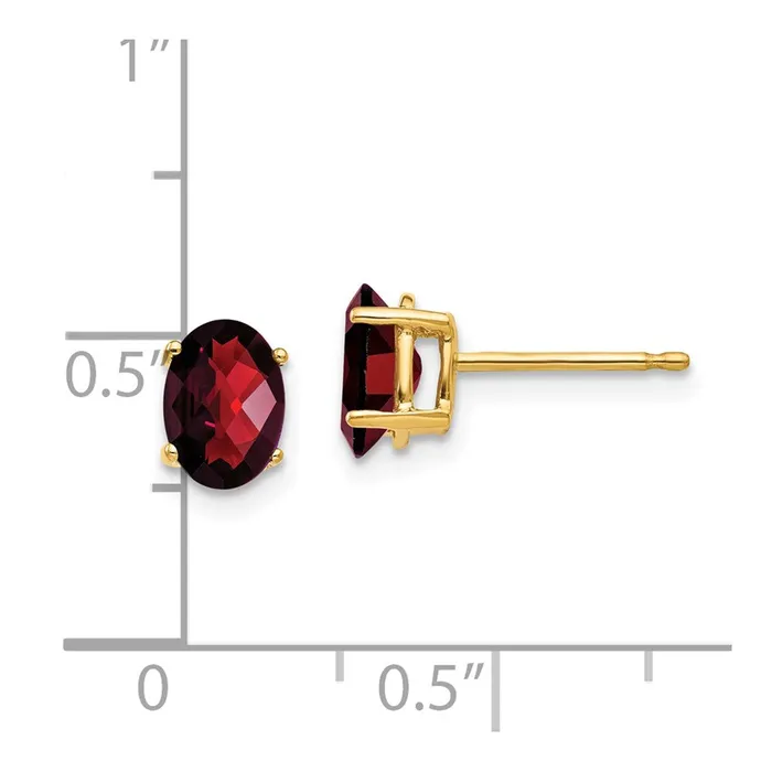 Earrings 14k Yellow Gold 7x5mm Oval Garnet Checker Earrings Goldia