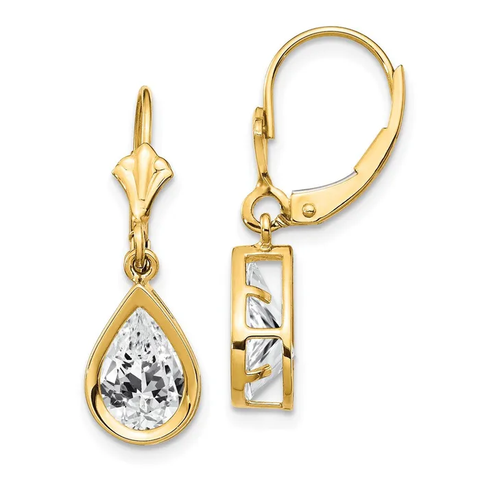 Earrings 14k Yellow Gold 9x6mm Pear Cubic Zirconia Leverback Earrings Goldia Earrings 14k Yellow Gold 9x6mm Pear Cubic Zirconia Leverback Earrings Goldia