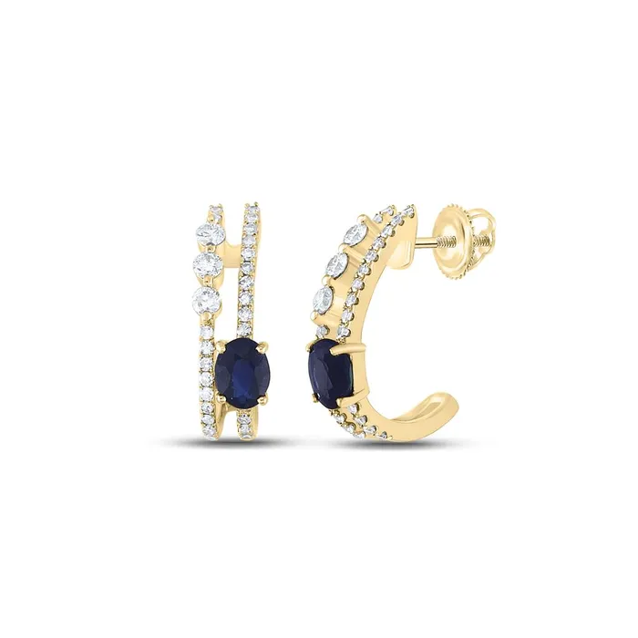 Earrings 14k Yellow Gold Oval Blue Sapphire Diamond J Hoop Earrings 34 Cttw gndatlanta Earrings 14k Yellow Gold Oval Blue Sapphire Diamond J Hoop Earrings 34 Cttw gndatlanta