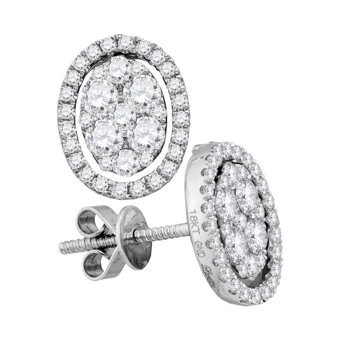 Earrings 18k White Gold Round Diamond Convertible Oval Jacket Earrings 1 Cttw gndatlanta