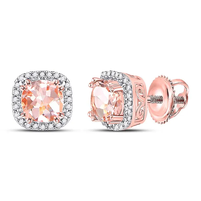 Earrings gndatlanta 10k Rose Gold Cushion Morganite Diamond Halo Earrings 1 Cttw Earrings gndatlanta 10k Rose Gold Cushion Morganite Diamond Halo Earrings 1 Cttw