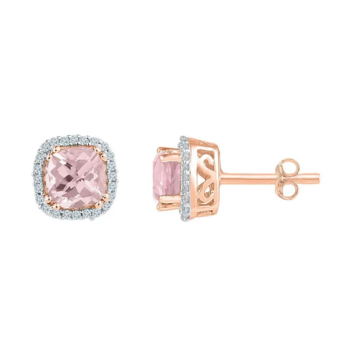Earrings gndatlanta 10k Rose Gold Cushion Morganite Diamond Halo Earrings 1 Cttw
