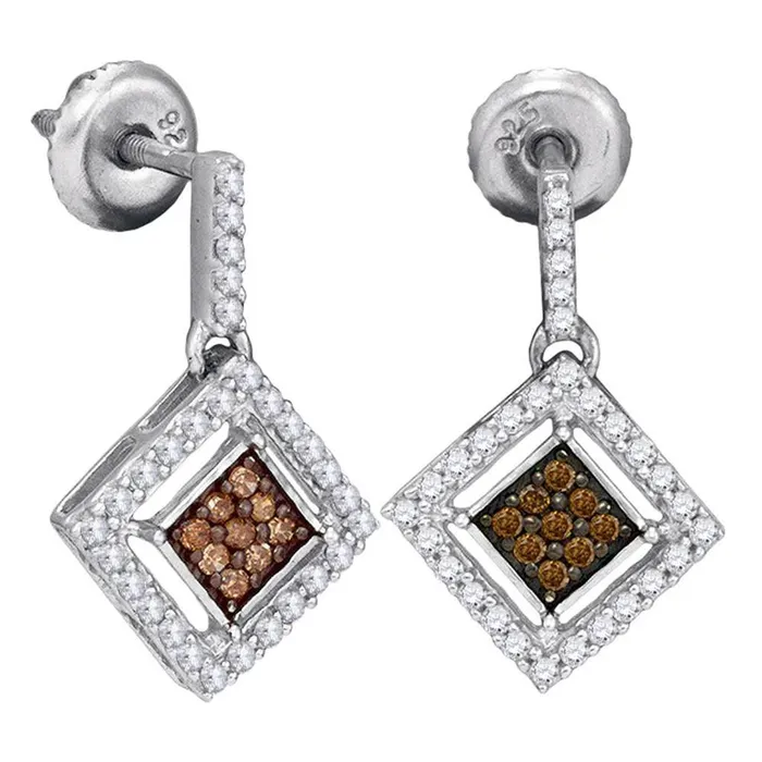 Earrings gndatlanta 14k White Gold Brown Diamond Square Dangle Earrings 12 Cttw Earrings gndatlanta 14k White Gold Brown Diamond Square Dangle Earrings 12 Cttw