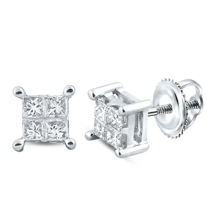 Earrings gndatlanta 14k White Gold Princess Diamond Square Earrings 14 Cttw Earrings gndatlanta 14k White Gold Princess Diamond Square Earrings 14 Cttw