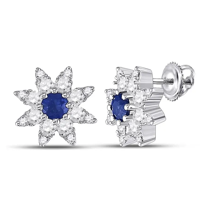 Earrings gndatlanta 14k White Gold Round Blue Sapphire Diamond Halo Earrings 12 Cttw Earrings gndatlanta 14k White Gold Round Blue Sapphire Diamond Halo Earrings 12 Cttw