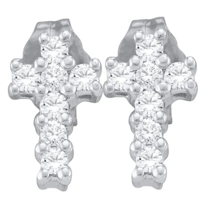 Earrings gndatlanta 14k White Gold Round Diamond Cross Earrings 14 Cttw