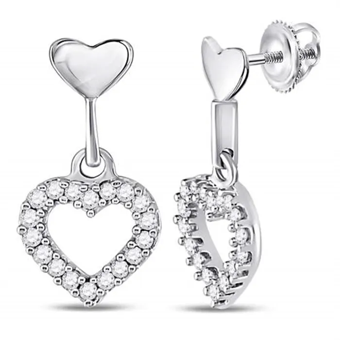 Earrings gndatlanta 14k White Gold Round Diamond Small Heart Dangle Earrings 15 Cttw Earrings gndatlanta 14k White Gold Round Diamond Small Heart Dangle Earrings 15 Cttw