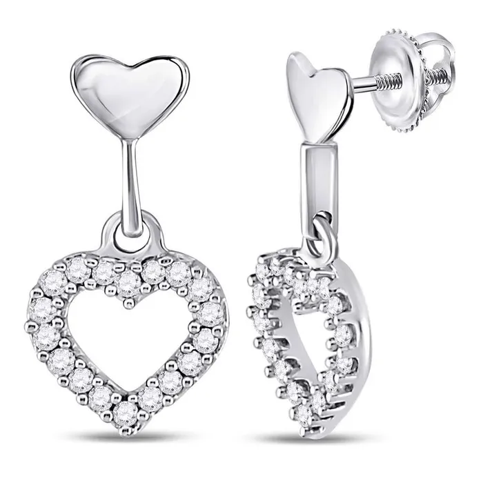Earrings gndatlanta 14k White Gold Round Diamond Small Heart Dangle Earrings 15 Cttw