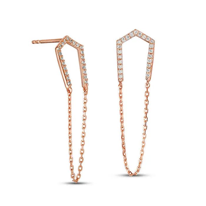 Earrings Goldia 025 CT TW Diamond Edged UShaped Chain Drop Earrings in 10K Rose Gold