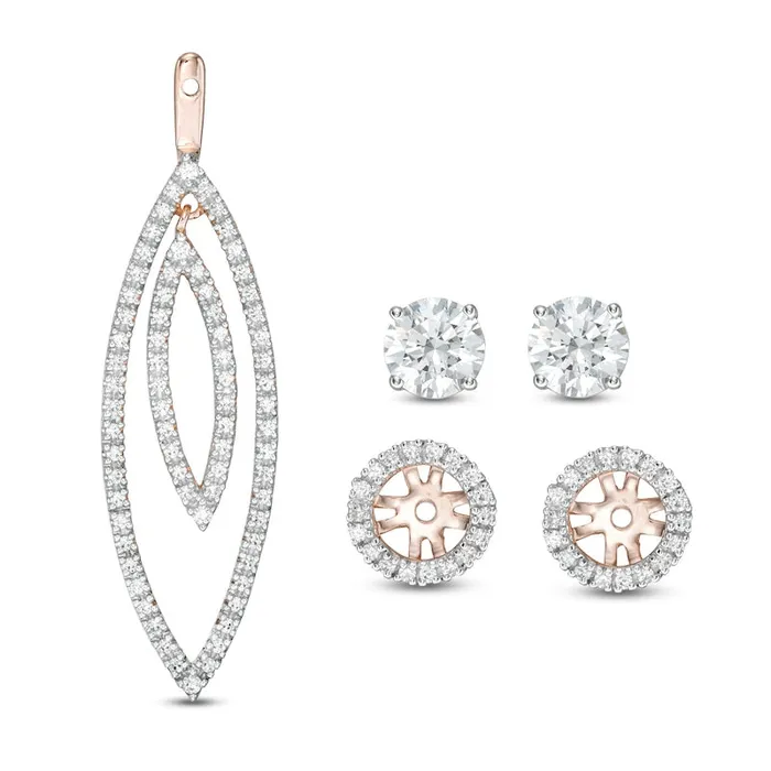 Earrings Goldia 1 CT TW Diamond Frame and Double Open Marquise Drop Earring Jackets in 14K Rose Gold Earrings Goldia 1 CT TW Diamond Frame and Double Open Marquise Drop Earring Jackets in 14K Rose Gold