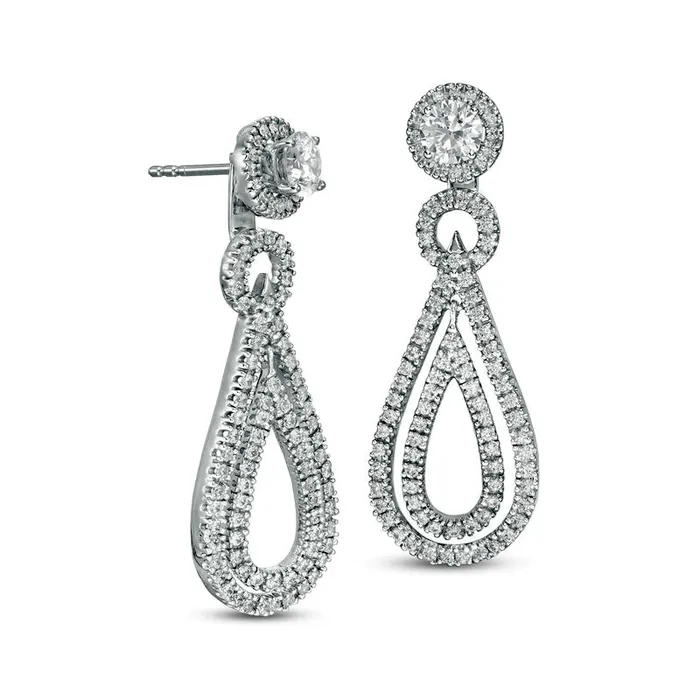 Earrings Goldia 1 CT TW Diamond Frame and Double Open Teardrop Earring Jackets in 14K White Gold Earrings Goldia 1 CT TW Diamond Frame and Double Open Teardrop Earring Jackets in 14K White Gold