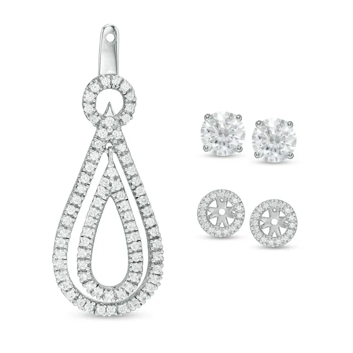 Earrings Goldia 1 CT TW Diamond Frame and Double Open Teardrop Earring Jackets in 14K White Gold Earrings Goldia 1 CT TW Diamond Frame and Double Open Teardrop Earring Jackets in 14K White Gold