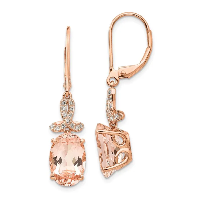Earrings Goldia 14k Rose Gold Real Diamond and Morganite Oval Leverback Dangle Earrings Earrings Goldia 14k Rose Gold Real Diamond and Morganite Oval Leverback Dangle Earrings