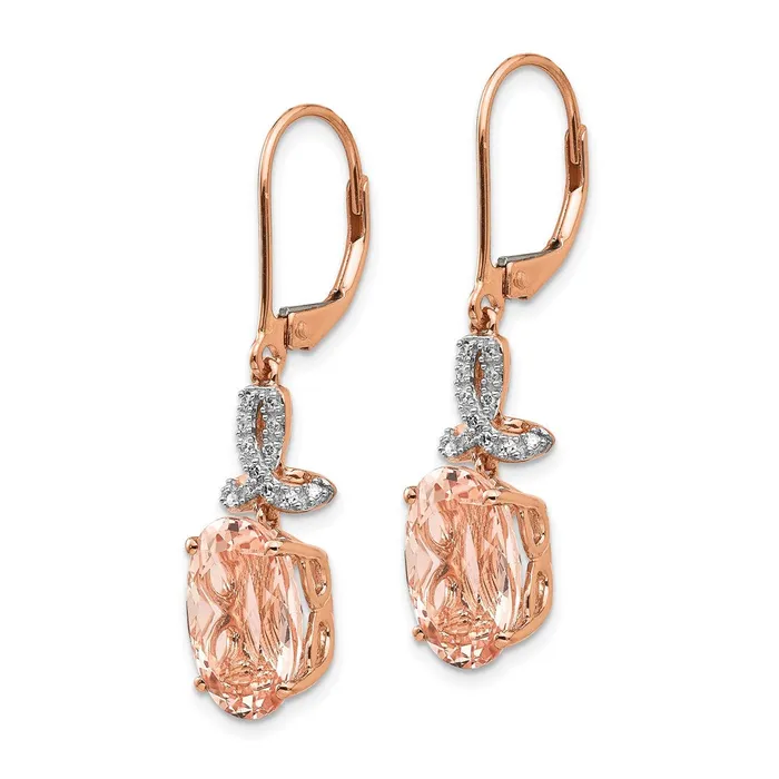 Earrings Goldia 14k Rose Gold Real Diamond and Morganite Oval Leverback Dangle Earrings