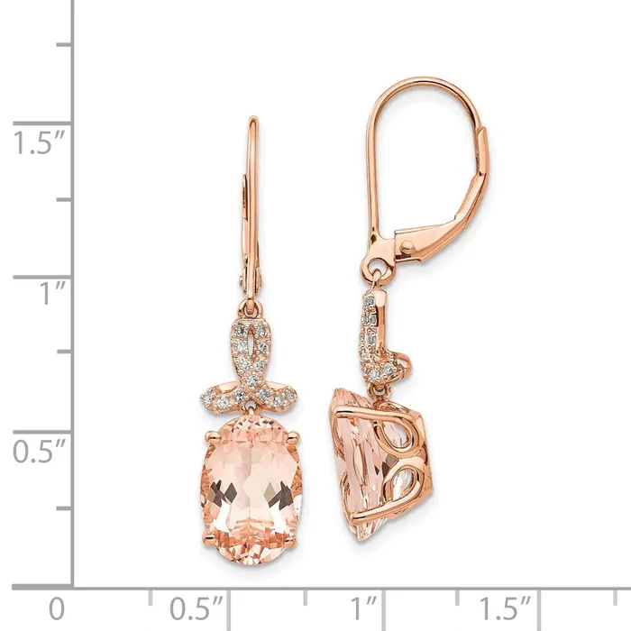 Earrings Goldia 14k Rose Gold Real Diamond and Morganite Oval Leverback Dangle Earrings