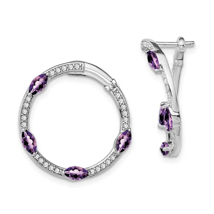 Earrings Goldia 14k White Gold Amethyst and Real Diamond Hoop Earrings Earrings Goldia 14k White Gold Amethyst and Real Diamond Hoop Earrings