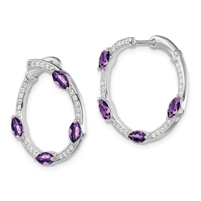 Earrings Goldia 14k White Gold Amethyst and Real Diamond Hoop Earrings