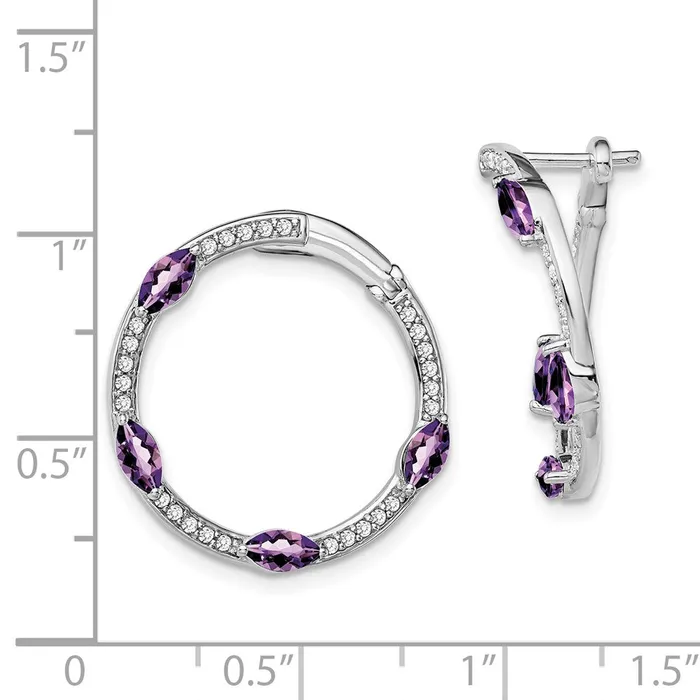 Earrings Goldia 14k White Gold Amethyst and Real Diamond Hoop Earrings