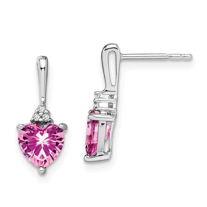 Earrings Goldia 14k White Gold Created Pink Sapphire and Real Diamond Heart Earrings Earrings Goldia 14k White Gold Created Pink Sapphire and Real Diamond Heart Earrings