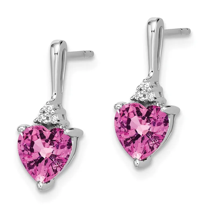 Earrings Goldia 14k White Gold Created Pink Sapphire and Real Diamond Heart Earrings