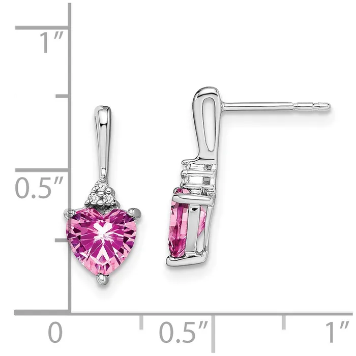 Earrings Goldia 14k White Gold Created Pink Sapphire and Real Diamond Heart Earrings