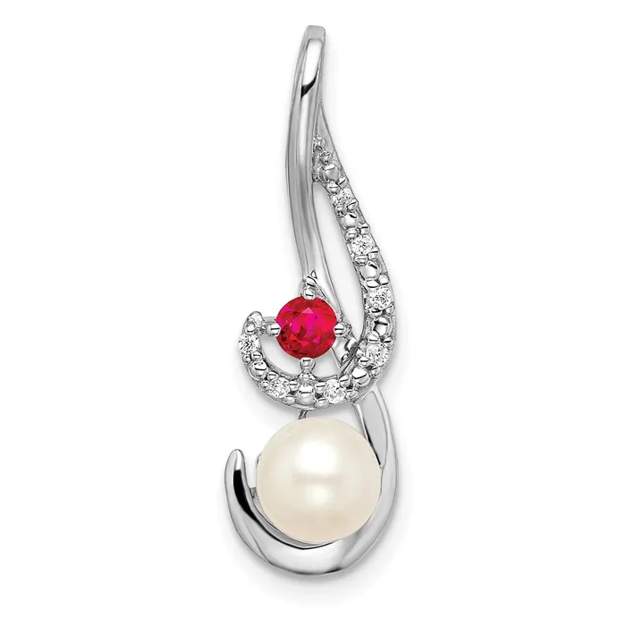 Earrings Goldia 14k White Gold FWC Pearl Ruby u0026 Real Diamond Slide