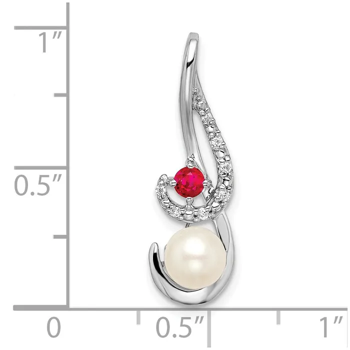 Earrings Goldia 14k White Gold FWC Pearl Ruby u0026 Real Diamond Slide