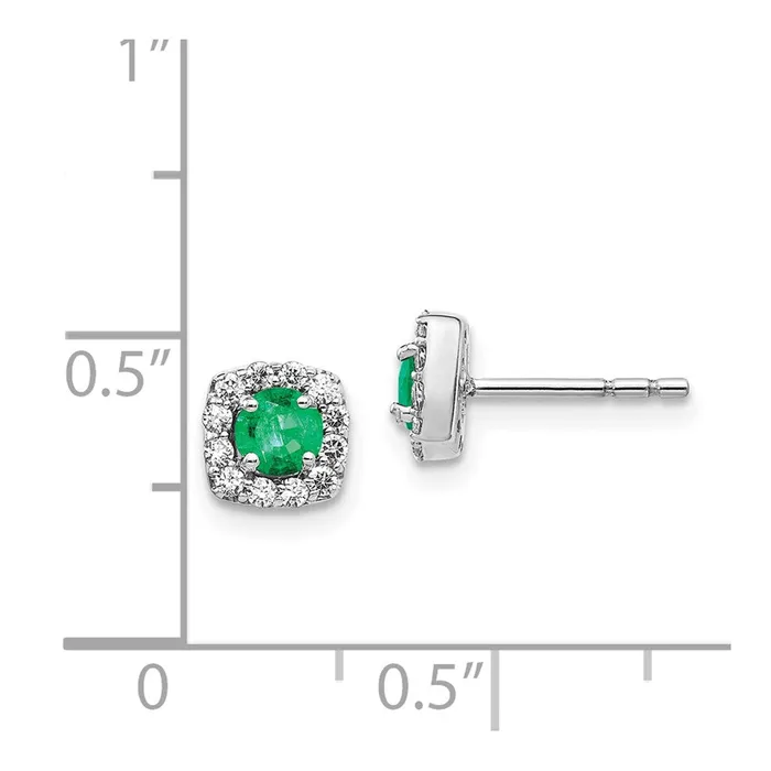 Earrings Goldia 14k White Gold Real Diamond and Emerald Square Halo Earrings