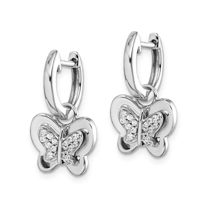 Earrings Goldia 14k White Gold Real Diamond Hoop Butterfly Earrings