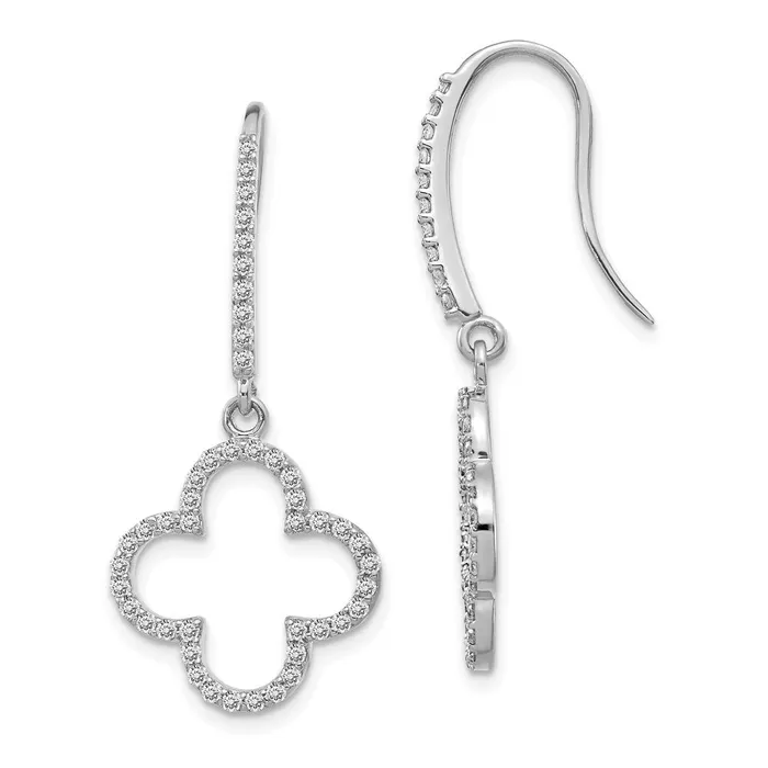 Earrings Goldia 14k White Gold Real Diamond Quatrefoil Design Dangle Earrings Earrings Goldia 14k White Gold Real Diamond Quatrefoil Design Dangle Earrings
