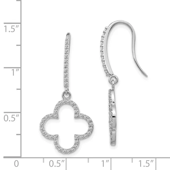 Earrings Goldia 14k White Gold Real Diamond Quatrefoil Design Dangle Earrings