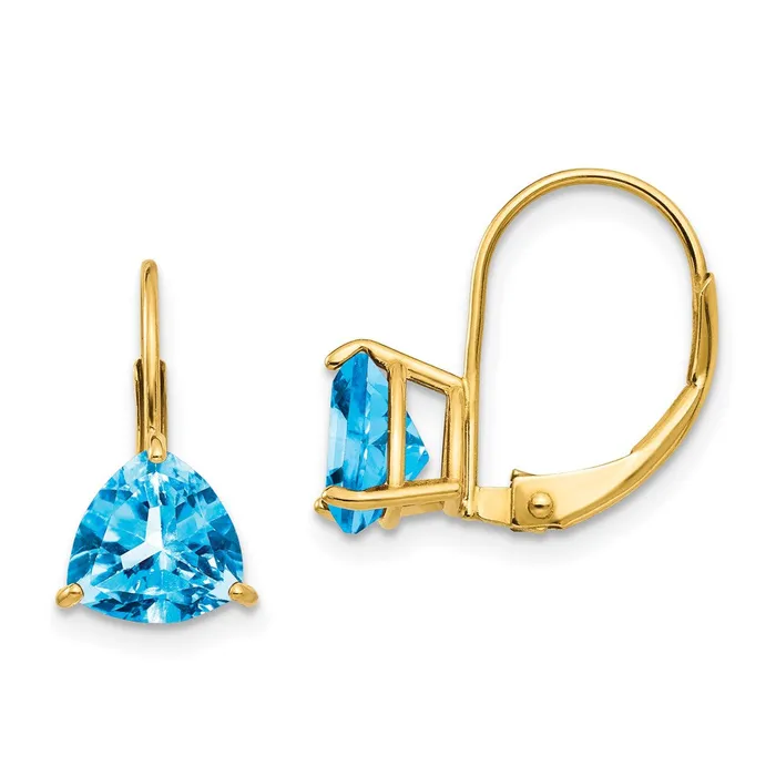 Earrings Goldia 14k Yellow Gold 7mm Trillion Blue Topaz Leverback Earrings