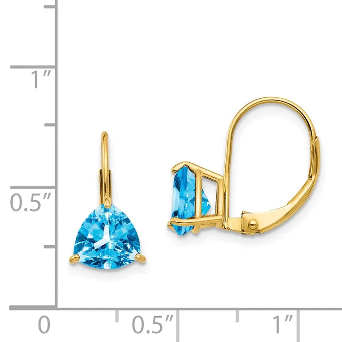 Earrings Goldia 14k Yellow Gold 7mm Trillion Blue Topaz Leverback Earrings