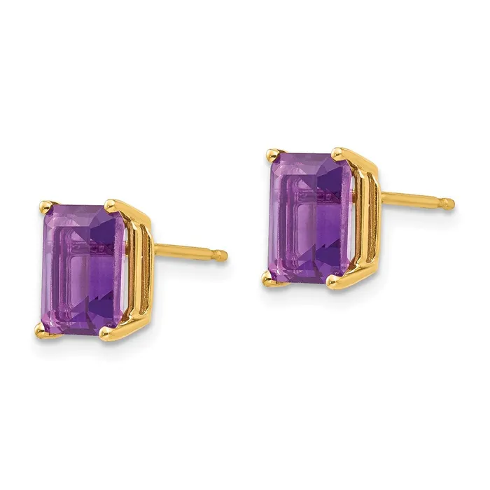 Earrings Goldia 14k Yellow Gold 8x6mm Emerald Cut Amethyst Earrings