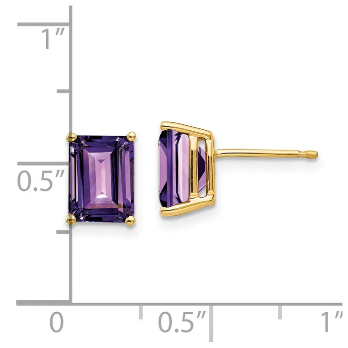 Earrings Goldia 14k Yellow Gold 8x6mm Emerald Cut Amethyst Earrings