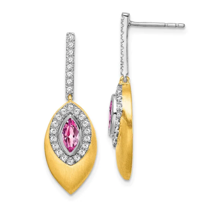 Earrings Goldia 14k Yellow Gold Twotone Created Pink Sapphire and Real Diamond Dangle Earrings Earrings Goldia 14k Yellow Gold Twotone Created Pink Sapphire and Real Diamond Dangle Earrings